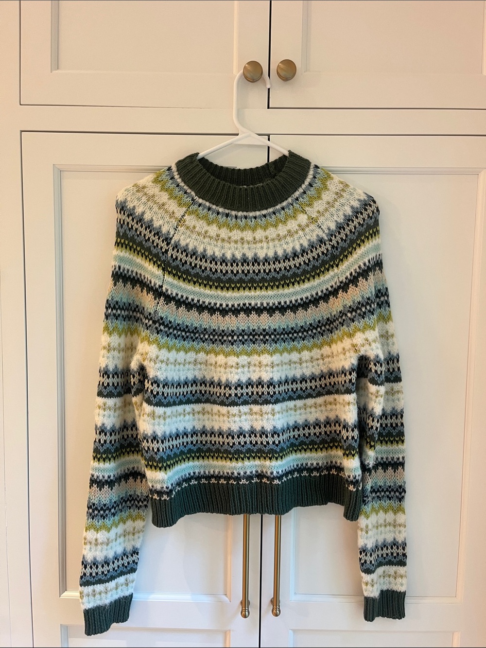 American Eagle Outfitters Green Multi-Stripe Crewneck Sweater